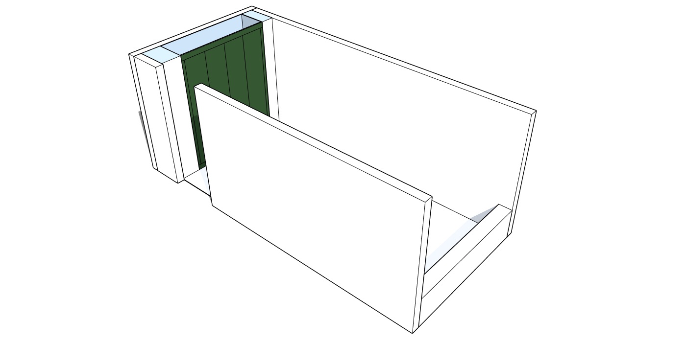 Odanın duvarları, kapısı ve penceresiyle boş SketchUp modeli